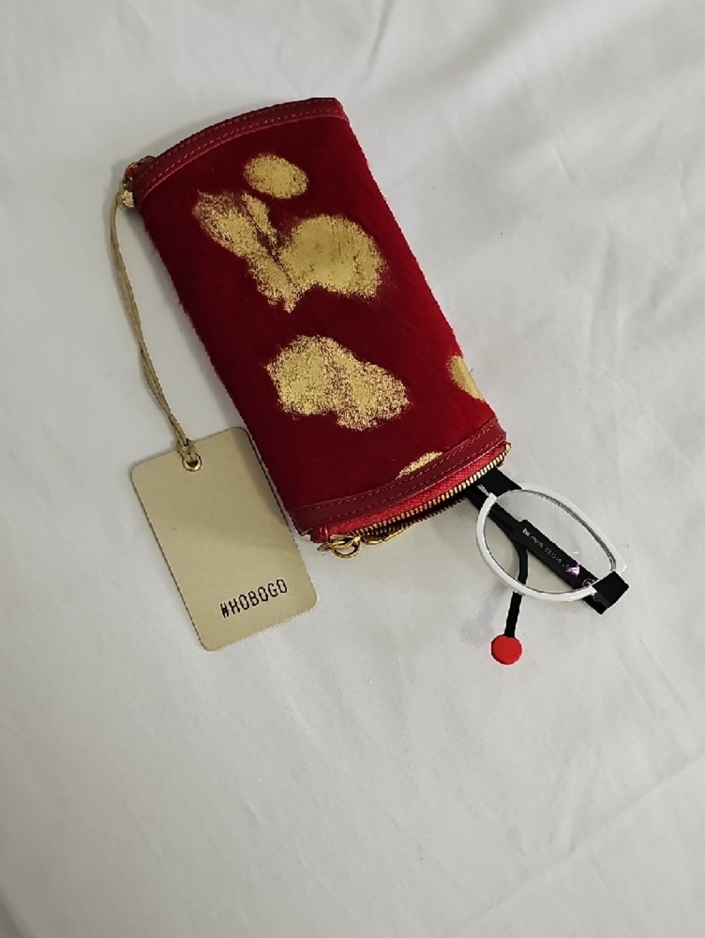 HOBO Red Calfhair Wallet with Gold Metallic Accents - Picture 6 of 9